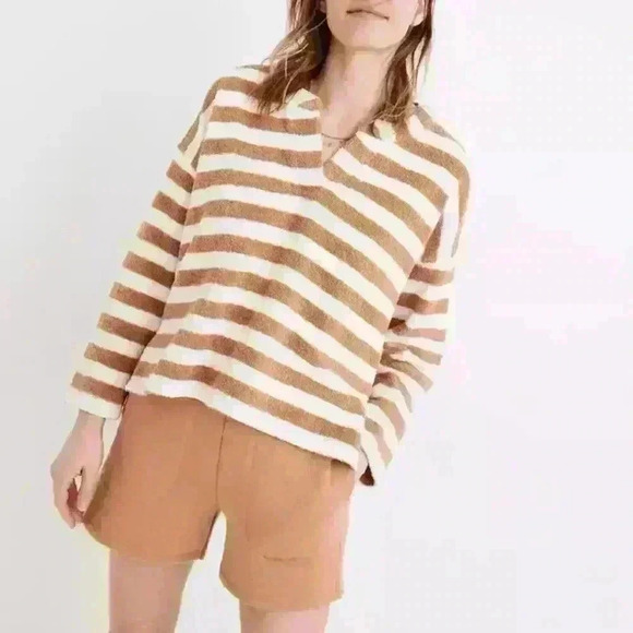 Madewell Womens Earrhen Clay Striped MWL Loop Terry Notched Sweatshirt - Picture 1 of 12